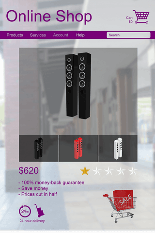 transparent online shop interface displaying speakers for sale - Download Free Stock Videos Pikwizard.com
