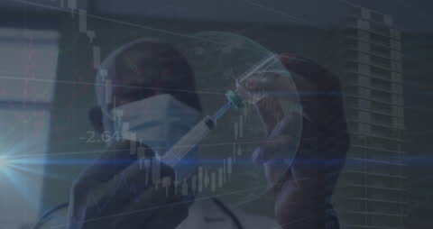 Doctor Holding Vaccine with Global Graph Overlay Concept