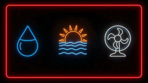 Neon sign art display water sun fan for modern graphic design