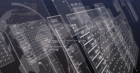 Futuristic digital dashboard with floating data panels