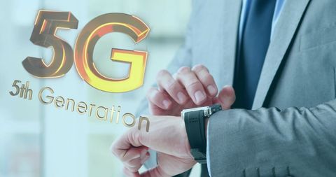 5G Technology with Businessman in Background Checking Time