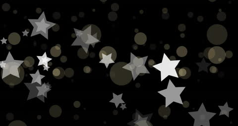Glittering White Stars and Bokeh Lights on Black Background