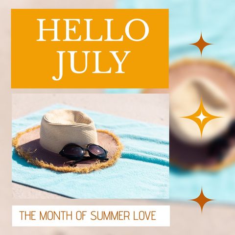 welcome july with sun hat and sunglasses on display - Download Free Stock Templates Pikwizard.com
