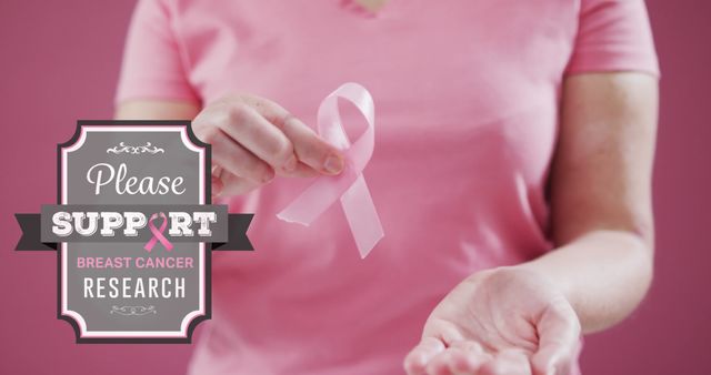Image of no bra day on pink background and photo of pink ribbon from  Pikwizard