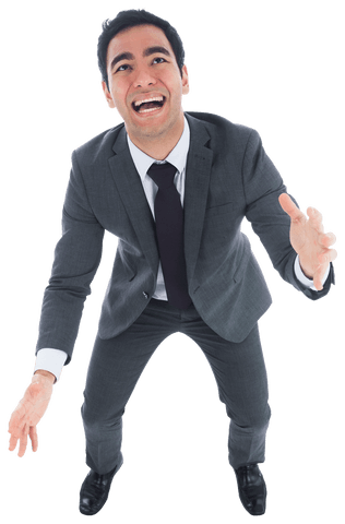 Joyful Biracial Businessman Reaching Up on Transparent Background - Download Free Stock Videos Pikwizard.com