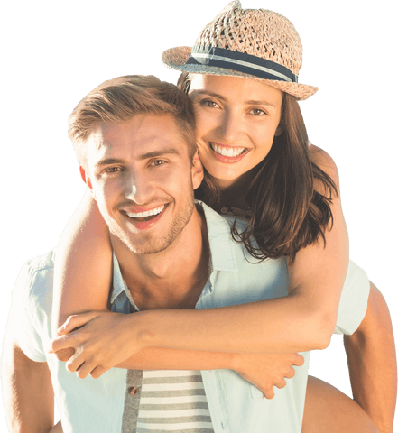 Happy Caucasian Couple Piggyback Ride with Transparent Background