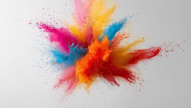 Burst of colorful powders creating dynamic abstract explosion