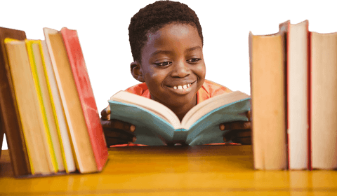 Happy Child Enthusiastically Reading Book in Library, Transparent Background - Download Free Stock Videos Pikwizard.com