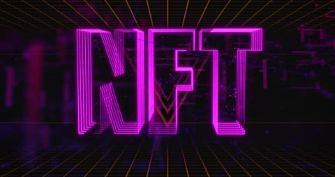 Digital NFT Concept with Neon Graphics and Grid Background