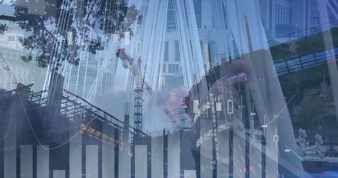 Financial Data and Construction in Bustling Cityscape