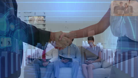 Business People Shaking Hands with Financial Data Overlay