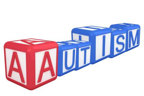 Interactive autism text in blocks on transparent background