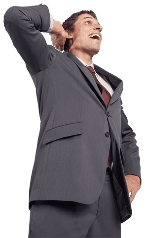 Joyful Businessman Holding Head Smiling on Transparent Background