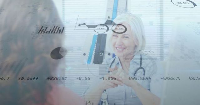 Doctor Consulting Patient with Data Analysis Overlay in Modern Clinic