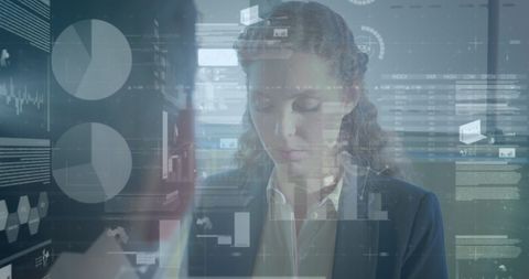 Businesswoman with Financial Data Interface Overlay - Download Free Stock Images Pikwizard.com