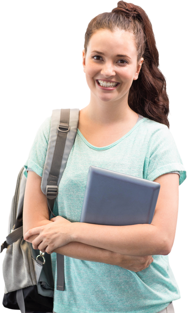 Smiling Female Student With Tablet Transparent Background - Download Free Stock Videos Pikwizard.com