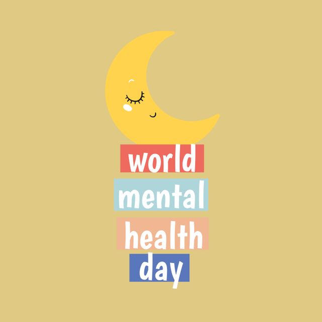 Composition of world mental health day text with moon icon on beige background - Download Free Stock Videos Pikwizard.com