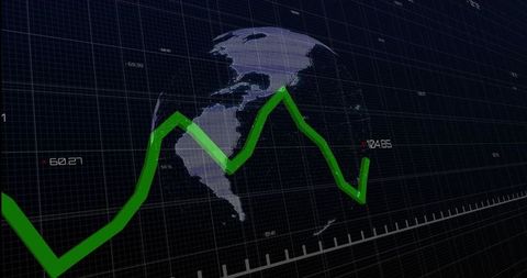 Global Financial Analytics: Green Line Graph on Digital Globe