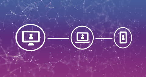 Digital Network with Technology Icons on Purple Gradient Background