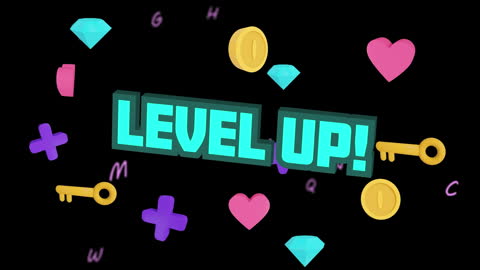 Retro Game Assets Animation with Level Up Notice
