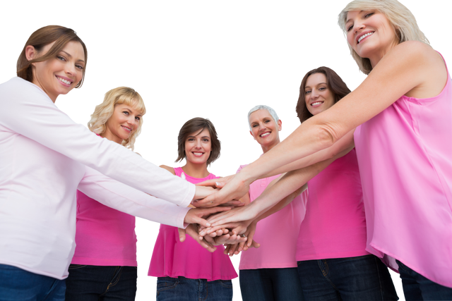 Women in Pink Tops Stacking Hands for Breast Cancer Awareness Transparent Background - Download Free Stock Videos Pikwizard.com