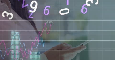 Businesswoman Analyzing Data with Smartphone Overlay Animation