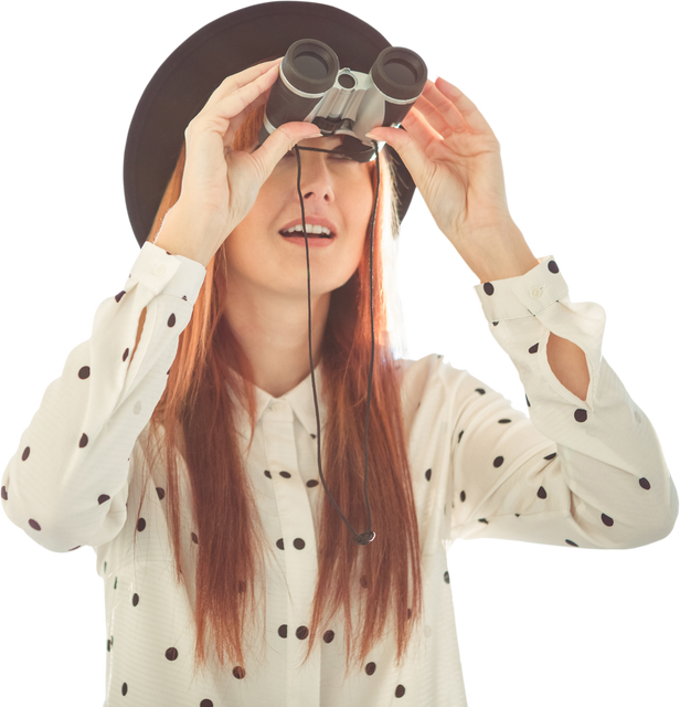 Transparent Smiling Hipster Woman Using Binoculars with Perplexed Expression - Download Free Stock Videos Pikwizard.com