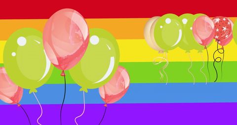 Colorful Balloons Against Vibrant Rainbow Stripes for Festive Atmosphere - Download Free Stock Images Pikwizard.com