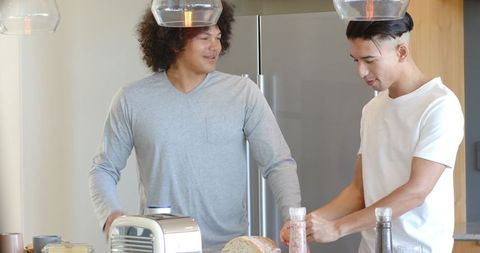 Diverse Male Friends Preparing Breakfast in Modern Kitchen