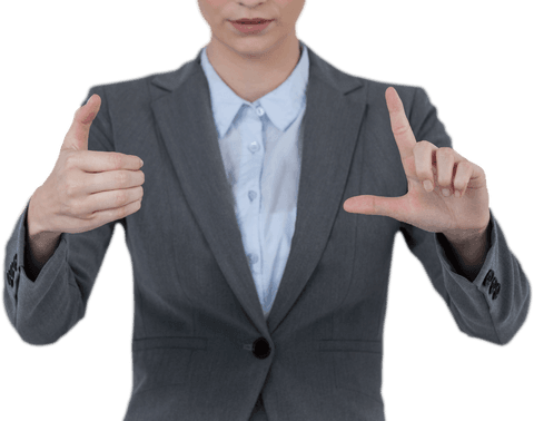 Asian Businesswoman Pointing with Fingers on Transparent Background