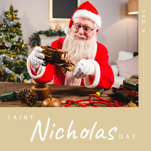 Santa Claus Celebrating Saint Nicholas Day with Toys - Download Free Stock Templates Pikwizard.com