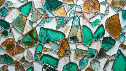 Panoramic View of Emerald Amber Glass Mosaic in Art Gallery