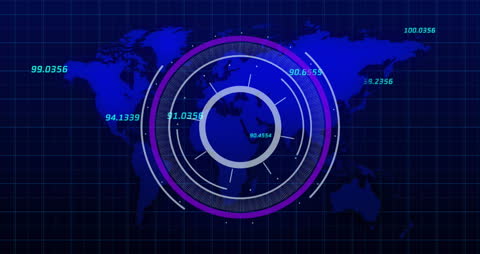 Digital Scope Overlay on World Map Displaying Data