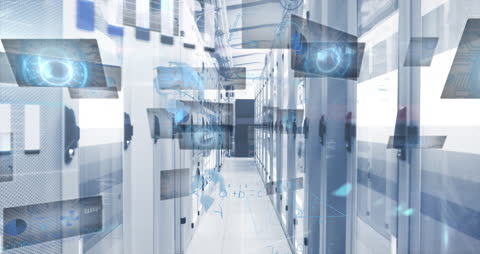 Futuristic Data Center with Overlaid Virtual Interface