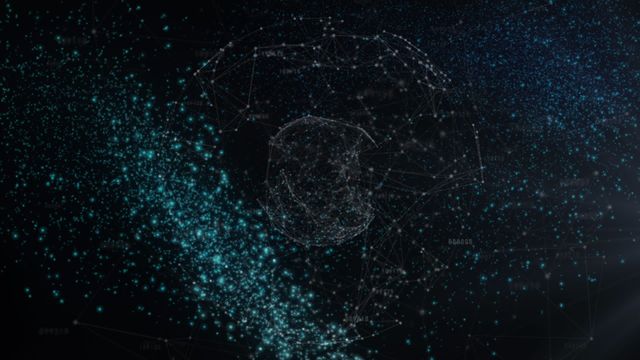 Visualizing a connected globe with intricate networks over dark background. Useful for depicting technological advancements, digital data exchange, or innovation themes. Ideally used in presentations, websites showcasing tech solutions, or marketing for digital services.