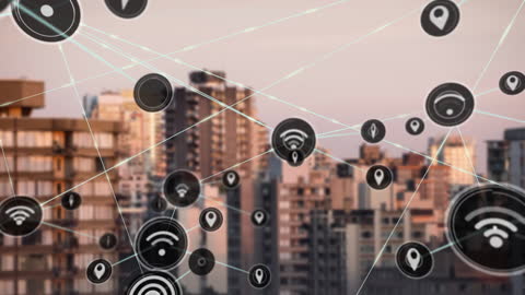 Smart City Wireless Network Concept with Icon Overlays