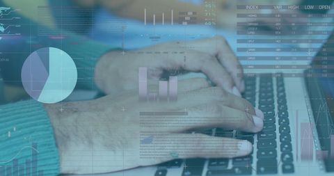 Businessman Typing on Laptop with Futuristic Digital Interface