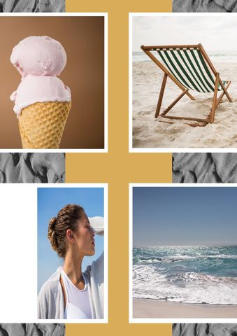 summer vibes collage with ocean, ice cream, and beach scenes - Download Free Stock Templates Pikwizard.com