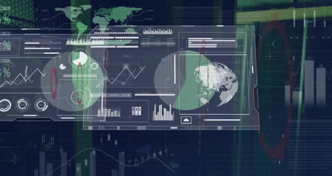 High-Tech Digital Interface in Server Room with Global Data Visualizations