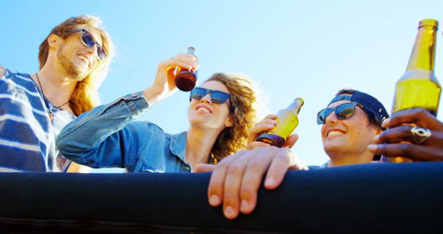 Friends Having Fun on Road Trip with Drinks and Sunglasses - Download Free Stock Images Pikwizard.com