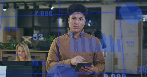 Business Professionals with Digital Financial Data Overlays