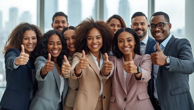 Diverse Business Team Sharing Thumbs Up for Success