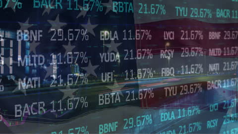 American Flag Overlay with Financial Data and Traffic Motion