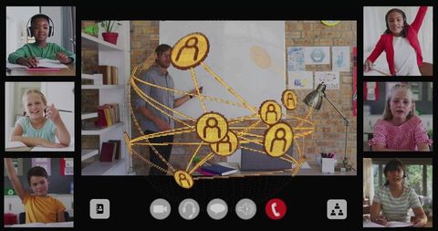 Virtual Classroom with Teacher and Engaged Students Online