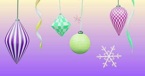 Colorful Christmas Ornaments with Snowflakes on Gradient Background