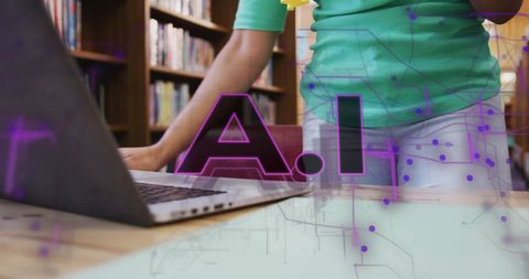 Person Engaging with AI on Laptop in School Library