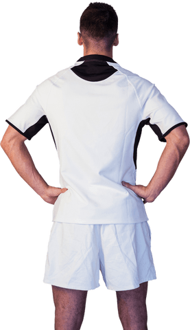 Transparent Rear View of Rugby Player in White Kit
