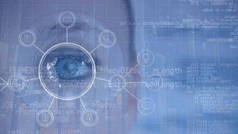 Futuristic Human Eye with Digital Interface and Data Graphics
