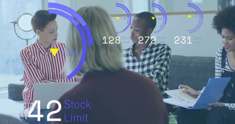 Team Discussing Data Analytics and Stock Management in Office