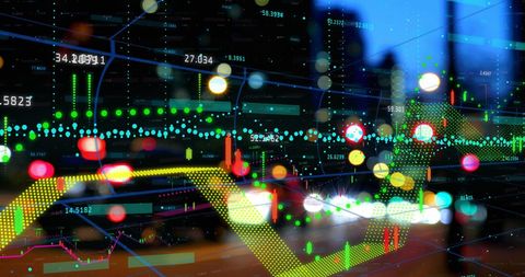 Finance Data Technology Overlay with Fast-Paced City Traffic at Night - Download Free Stock Images Pikwizard.com